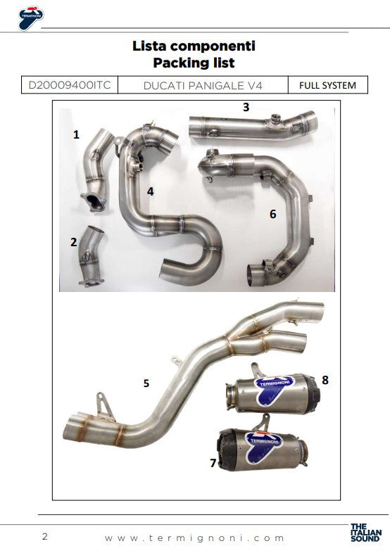 Termignoni D200 RHT stainless steel full exhaust system for Ducati Panigale V4/S 2018-2024