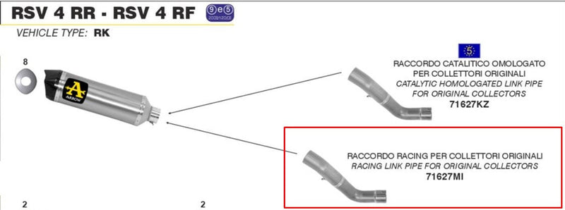 Arrow stainless steel mid-pipe 71627MI for Aprilia RSV4 RR RF 2015-2016