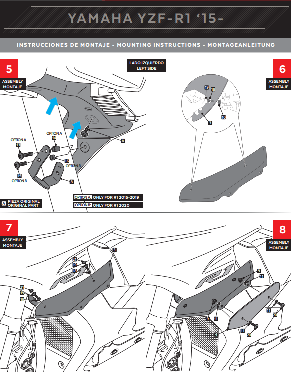 Puig Downforce Winglet Spoilers Part 20297 for Yamaha YZF-R1/M RN65 2020-2025