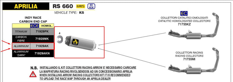 Arrow Indy Race aluminium slip-on silencer 71929AK for Aprilia RS 660 with carbon end cap
