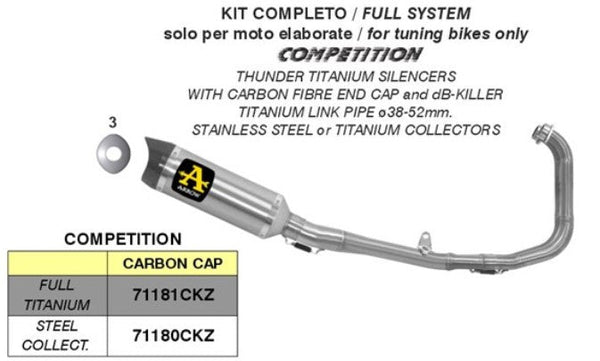 Arrow Competition full exhaust system 71180CKZ stainless steel titanium carbon for Yamaha YZF-R3 2015–2020
