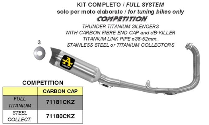 Arrow Competition full exhaust system 71180CKZ stainless steel titanium carbon for Yamaha YZF-R3 2015–2020