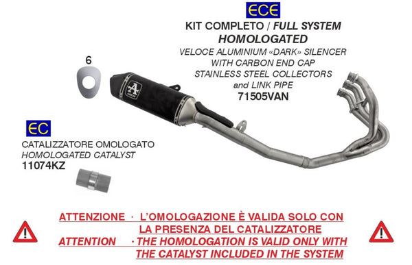 Arrow Veloce stainless steel complete exhaust system for Triumph Street Triple 765 RS