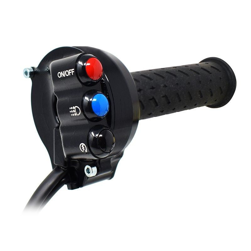 JetPrime aluminium throttle grip housing with integrated handlebar switch for Aprilia RSV4 1100 Factory