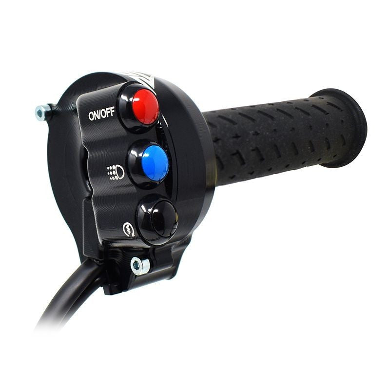 JetPrime aluminium throttle grip housing with integrated handlebar switch for Aprilia RSV4 1100 Factory