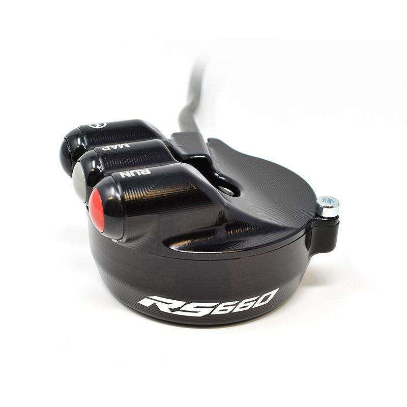 JetPrime aluminium throttle housing with integrated handlebar switch for Aprilia RS 660