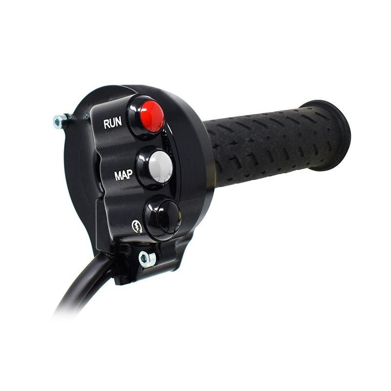 JetPrime aluminium throttle housing with integrated handlebar switch for Aprilia RS 660