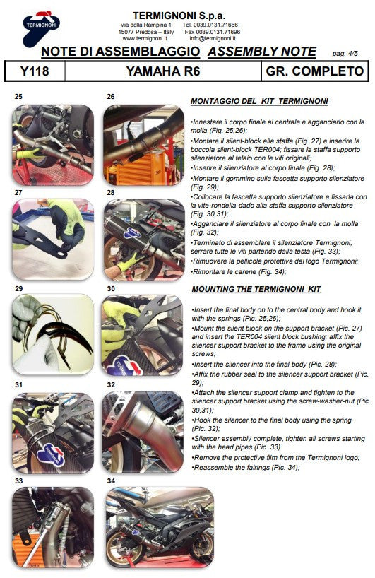 Termignoni Titanium Kit SSP full exhaust system for Yamaha YZF-R6, titanium headers and carbon silencer