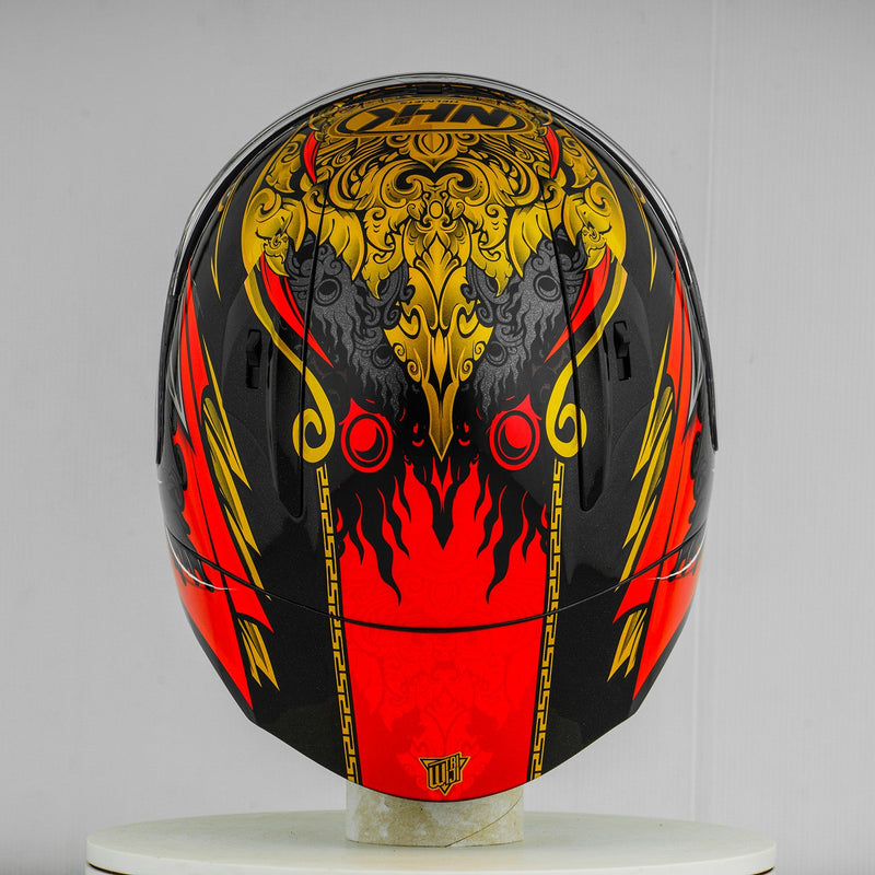 NHK GP-R Tech Race full-face race helmet in Balinese Garuda matte finish