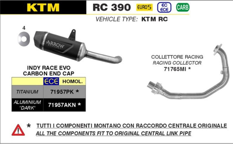 Arrow Indy-Race 71957AKN slip-on silencer in dark aluminium for KTM RC 390 2022-2025