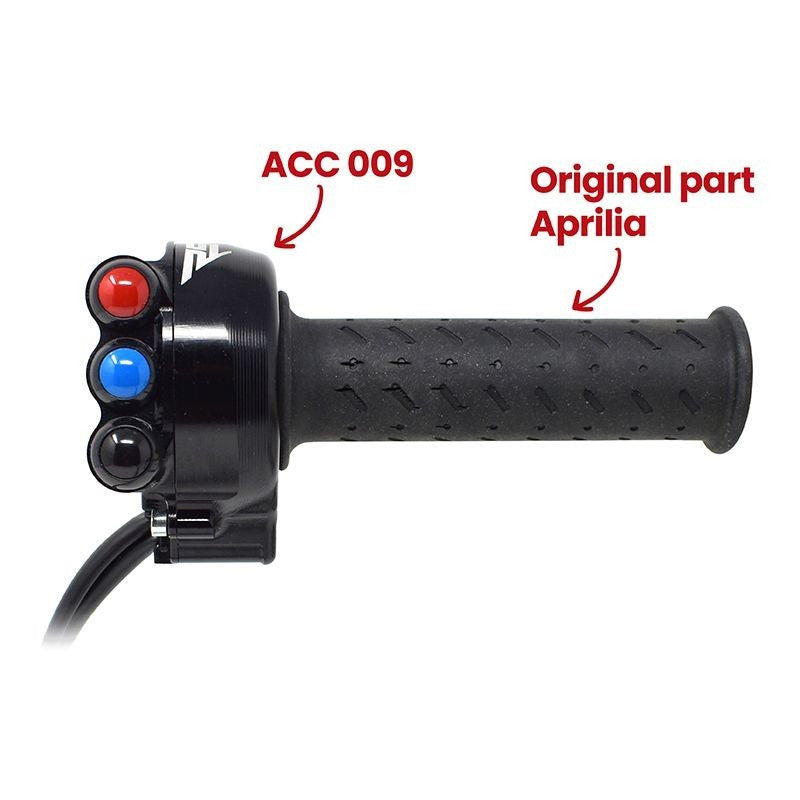 JetPrime aluminium throttle housing with integrated handlebar switch for Aprilia RSV4 1100 Factory RF RR