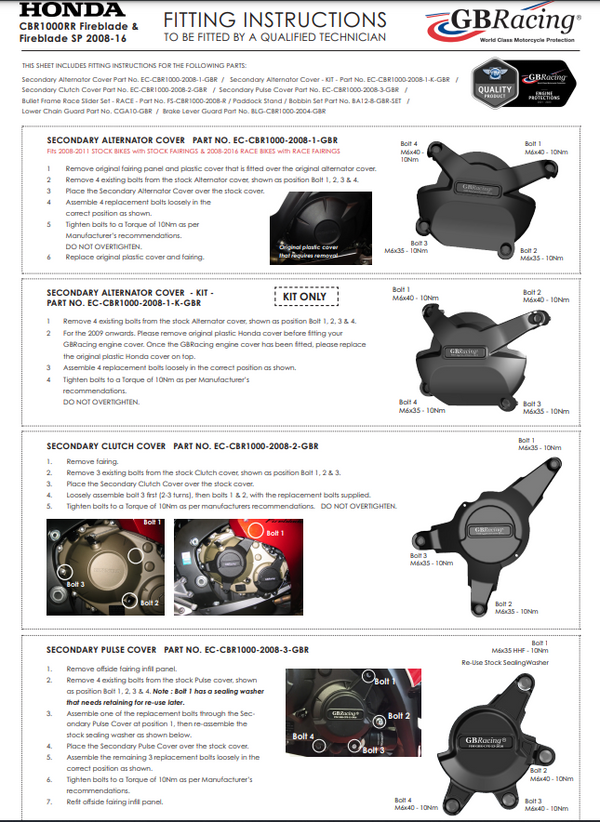 GBRacing alternator cover engine protector for Honda CBR 1000 RR 2008–2016