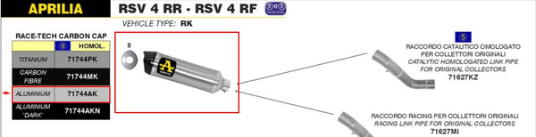 Arrow Race-Tech 71744AK aluminium slip-on silencer with carbon end-cap for Aprilia RSV4 RR RF 2015-2016