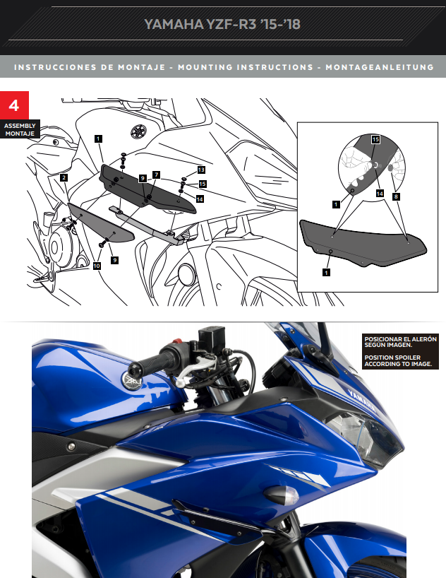 Puig Downforce Winglets Spoiler for Yamaha YZF-R3 2015-2018 part 3171
