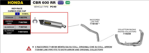 Arrow Indy-Race carbon slip-on silencer 71807MK for Honda CBR 600 RR 2013-2016