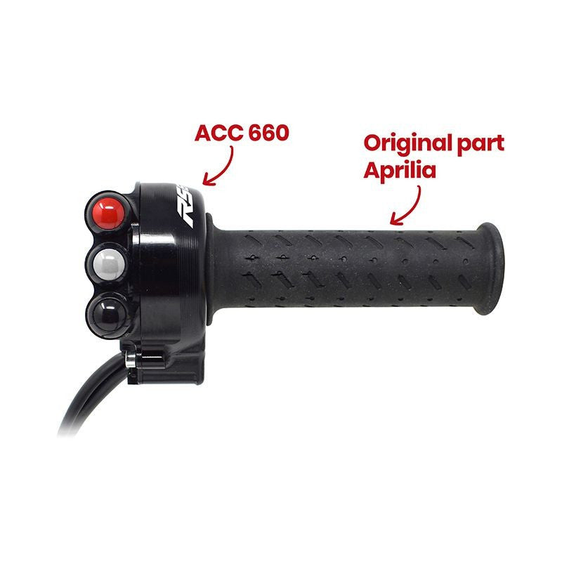 JetPrime aluminium throttle housing with integrated handlebar switch for Aprilia RS 660