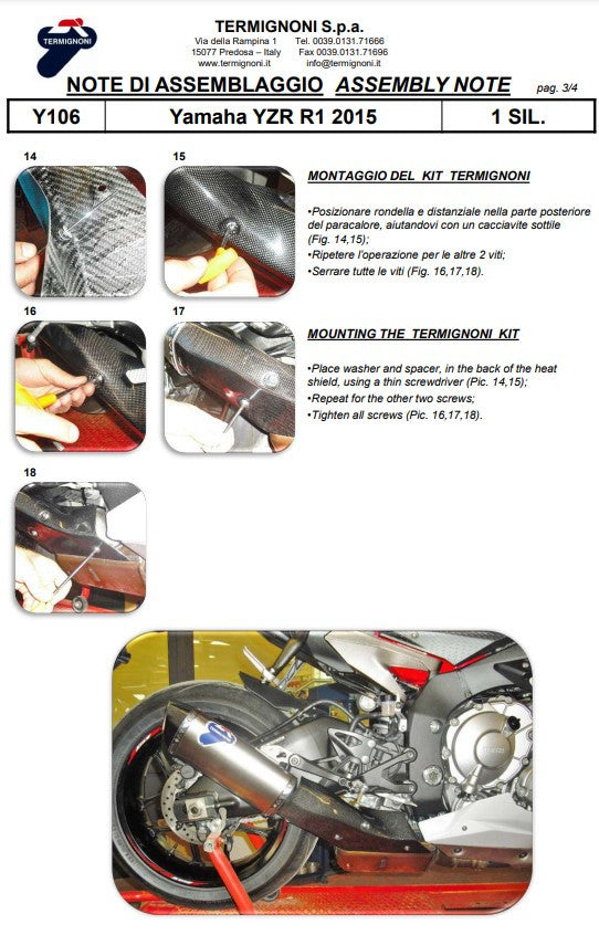 Termignoni Y106080CFT carbon slip-on silencer for Yamaha YZF-R1/M 2015-2026