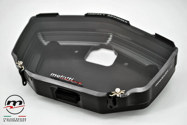 Melotti Racing black anodised dashboard protection for Aprilia RS 660, part DC.AP.7211