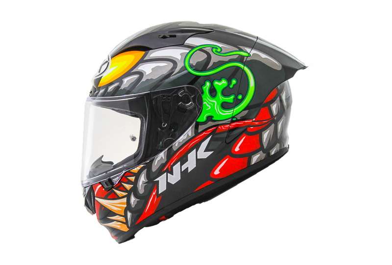 NHK GP-R Tech Race full-face helmet in Reptile Black/Silver finish