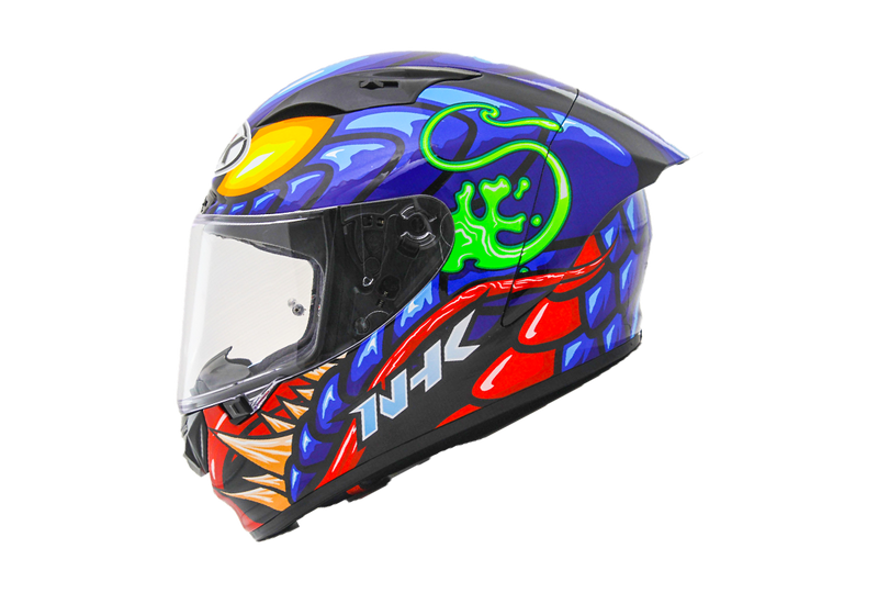 NHK GP-R Tech Race full-face race helmet in Reptile Black/Blue gloss finish