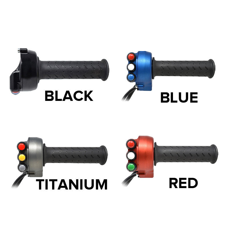 JetPrime aluminium throttle grip housing with integrated handlebar switch for Aprilia RSV4 1100 Factory