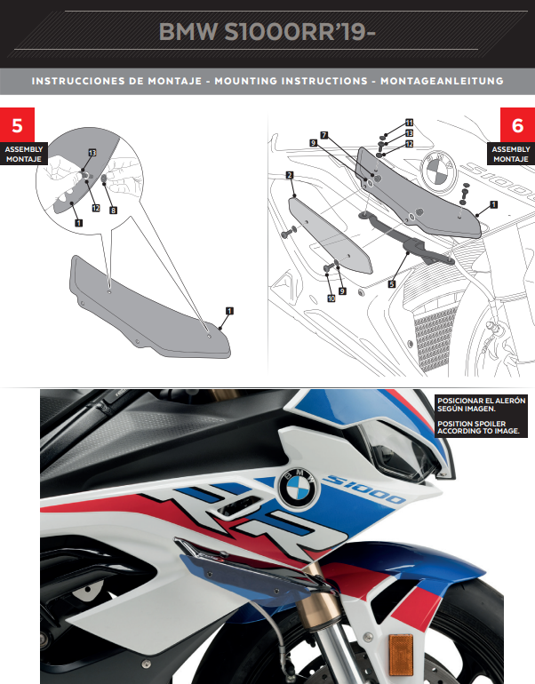 Puig Downforce Winglets Spoiler model 3636 for BMW S1000RR K67 2019-2022