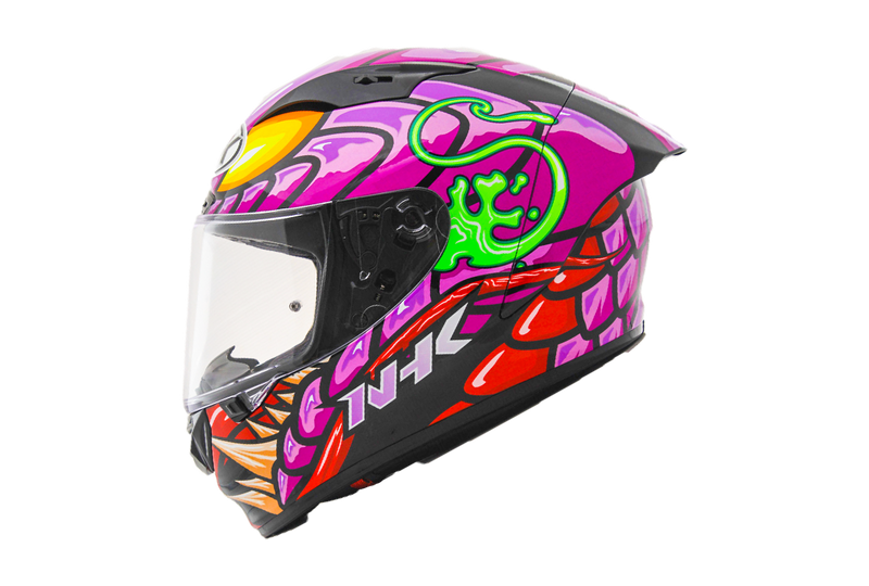 NHK GP-R Tech Race full-face race helmet in Reptile Black and Pink colourway