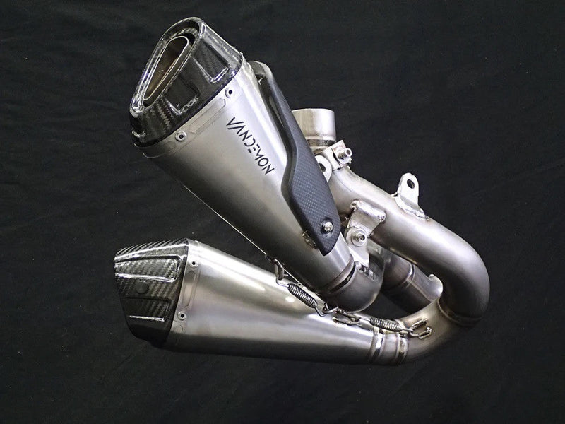 Vandemon Slip-On Low Titanium exhaust on Ducati Panigale V4, natural brushed finish
