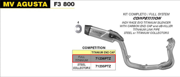 Arrow Competition full exhaust system titanium carbon cap MV Agusta F3 800 71236CKZ