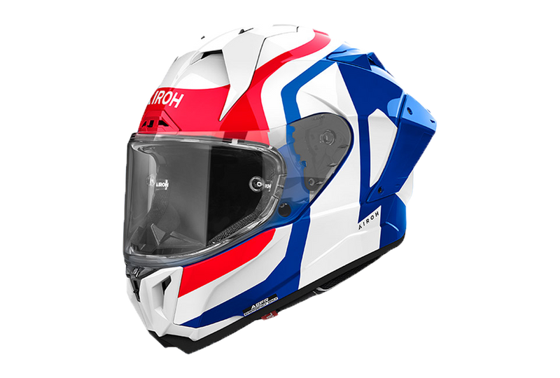 Airoh GP 800 Competition full-face helmet in blue, red and white glossy finish