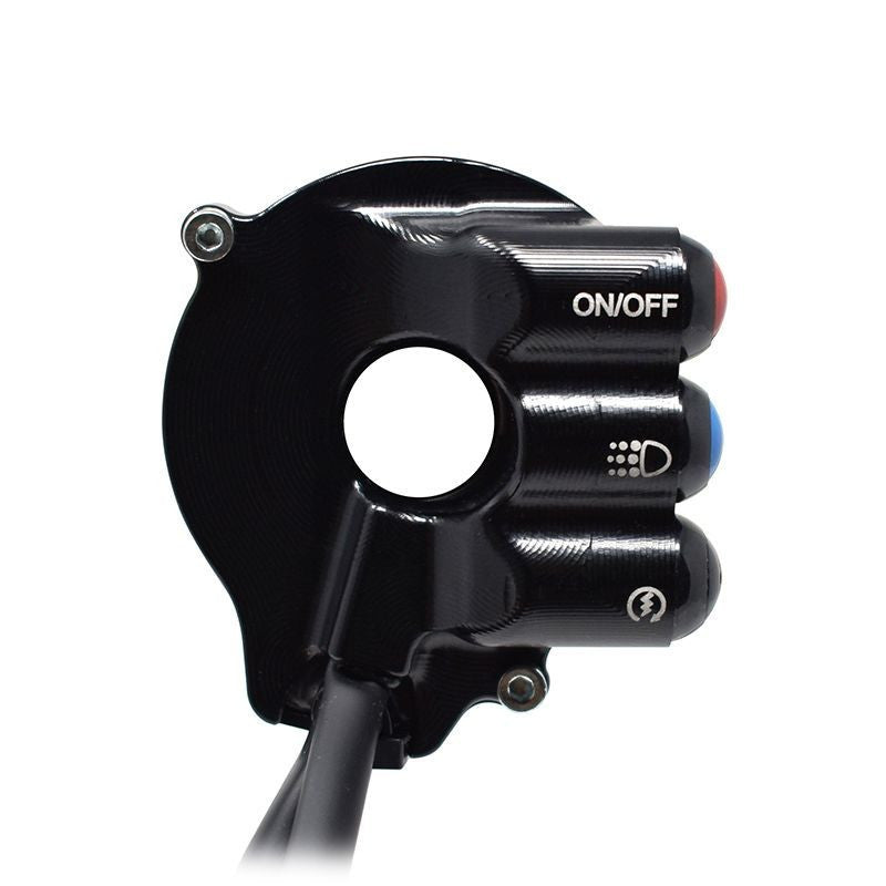JetPrime aluminium throttle grip housing with integrated handlebar switch for Aprilia RSV4 1100 Factory