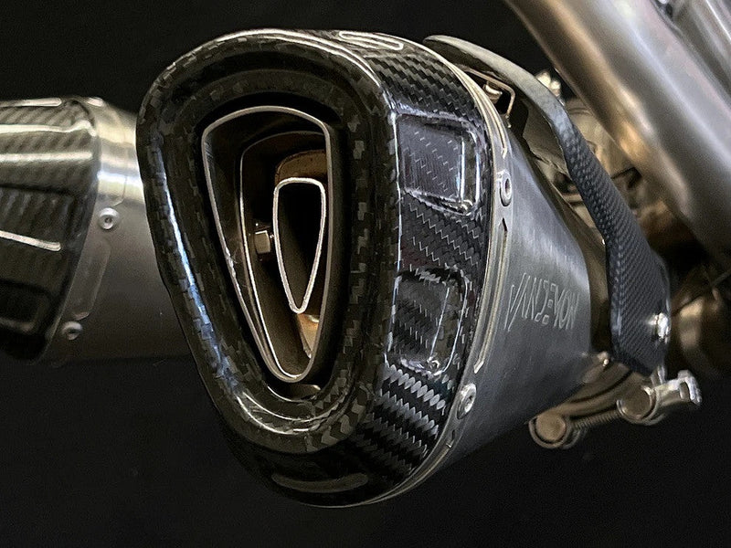 Vandemon Low Titanium full exhaust system on Ducati Panigale V4 naturally brushed finish