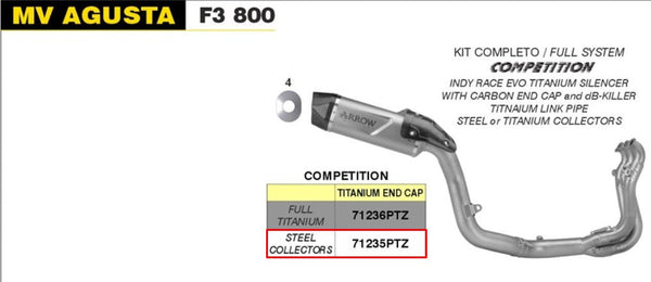 Arrow Competition full exhaust system stainless steel titanium silencer MV Agusta F3 800 71235CKZ