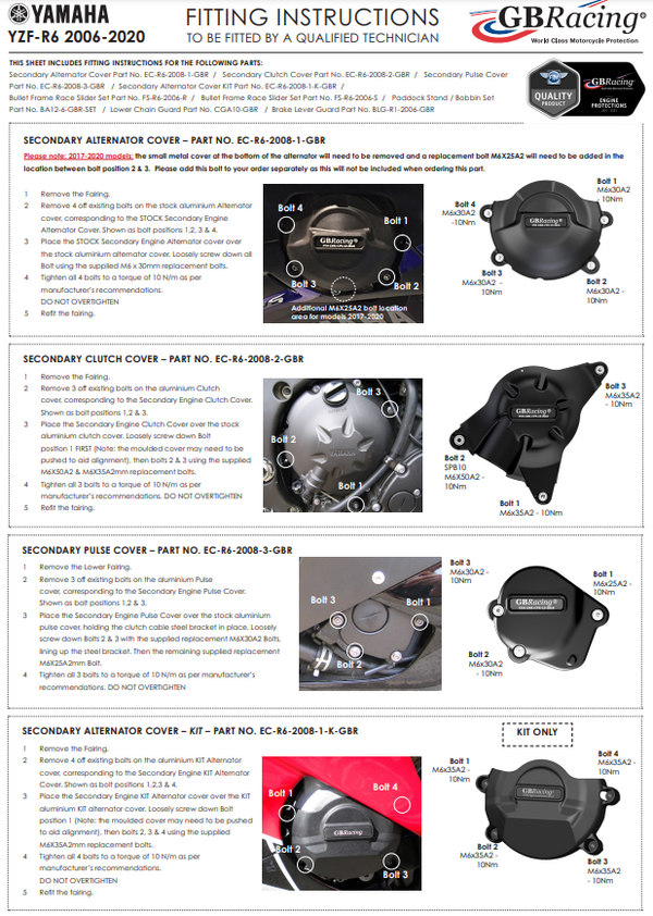 GBRacing clutch cover protector for Yamaha YZF-R6 2006–2026, part EC-R6-2008-2-GBR