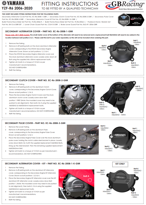 GBRacing clutch cover protector for Yamaha YZF-R6 2006–2026, part EC-R6-2008-2-GBR