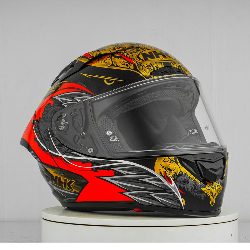 NHK GP-R Tech Race full-face race helmet in Balinese Garuda matte finish