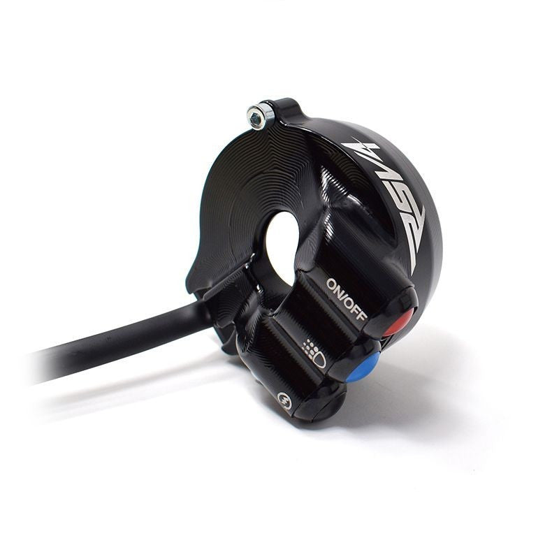 JetPrime aluminium throttle grip housing with integrated handlebar switch for Aprilia RSV4 1100 Factory