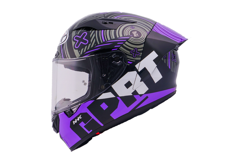 NHK GP-R Tech Race full-face helmet in Target Black/Purple matte finish