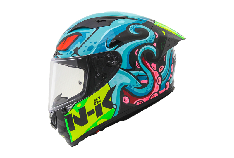 NHK GP-R Tech Race full-face helmet in gloss Octopus Black and Tosca graphic
