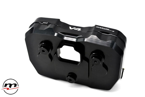 Melotti Racing dashboard protection DC.DU.418N1 in black anodised aluminium for Ducati Panigale V4