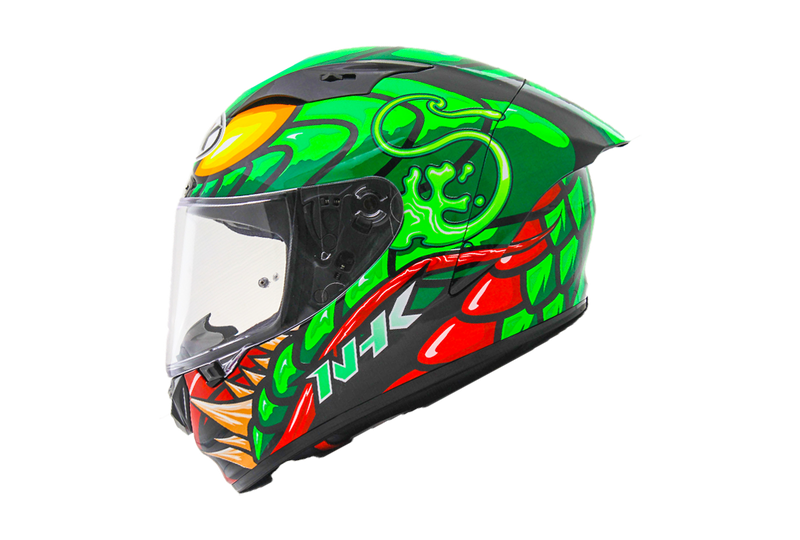 NHK GP-R Tech Race full-face helmet in Reptile Black/Green gloss finish
