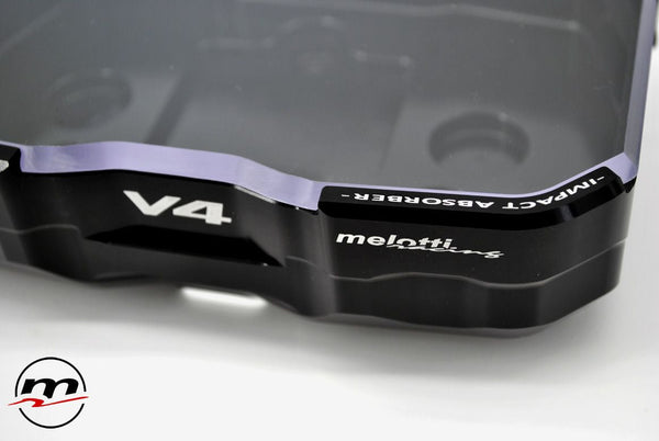 Melotti Racing dashboard protection DC.DU.418N1 in black anodised aluminium for Ducati Panigale V4