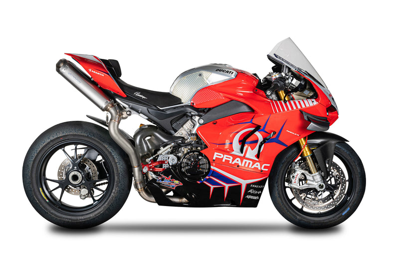 Spark GDU8848 stainless steel half system exhaust with titanium silencers on Ducati Panigale V4