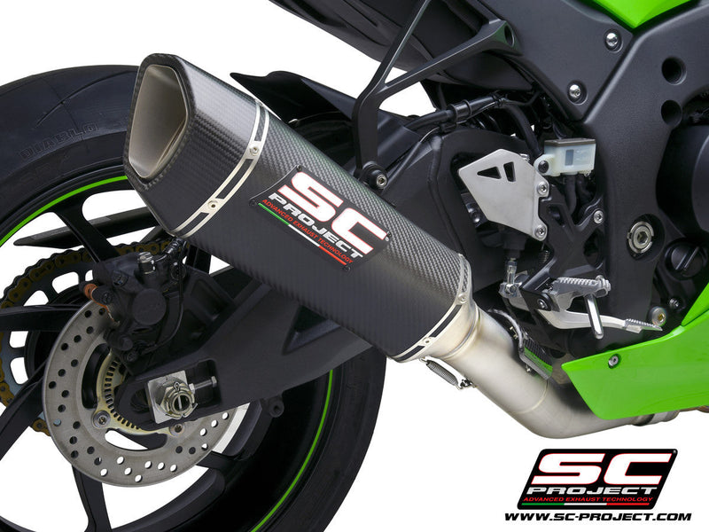 SC-Project SC1-R carbon slip-on exhaust with titanium catalyst pipe for Kawasaki ZX-10 R/RR 2021-2026