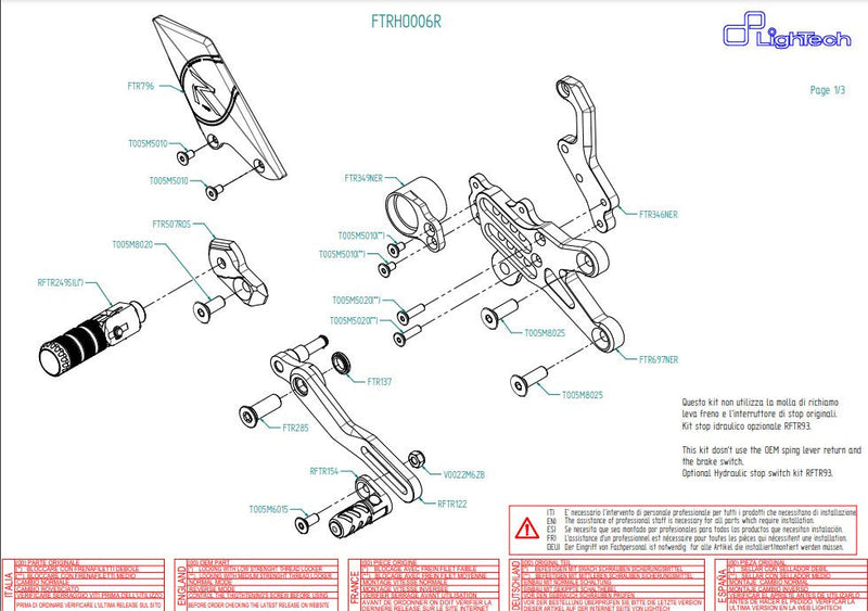 LighTech FTRHO006R rearset system for Honda CBR 1000 RR, folding footpeg version