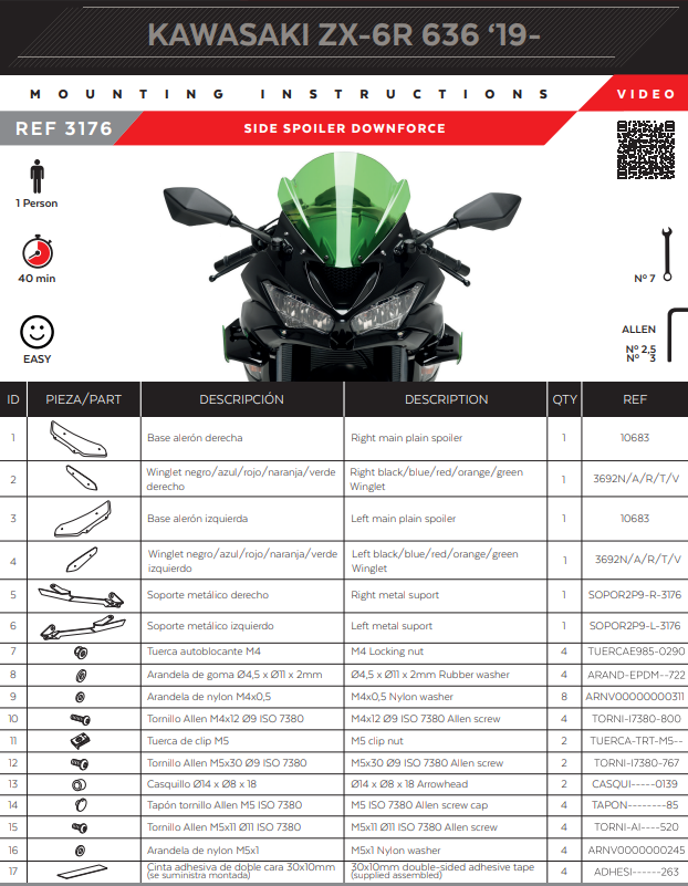 Puig Downforce Sport Winglets model 3176 for Kawasaki ZX-6R 636