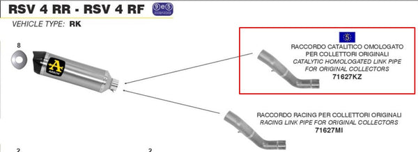 Arrow 71627KZ stainless steel mid-pipe with catalyst for Aprilia RSV4 RR RF 2015-2016