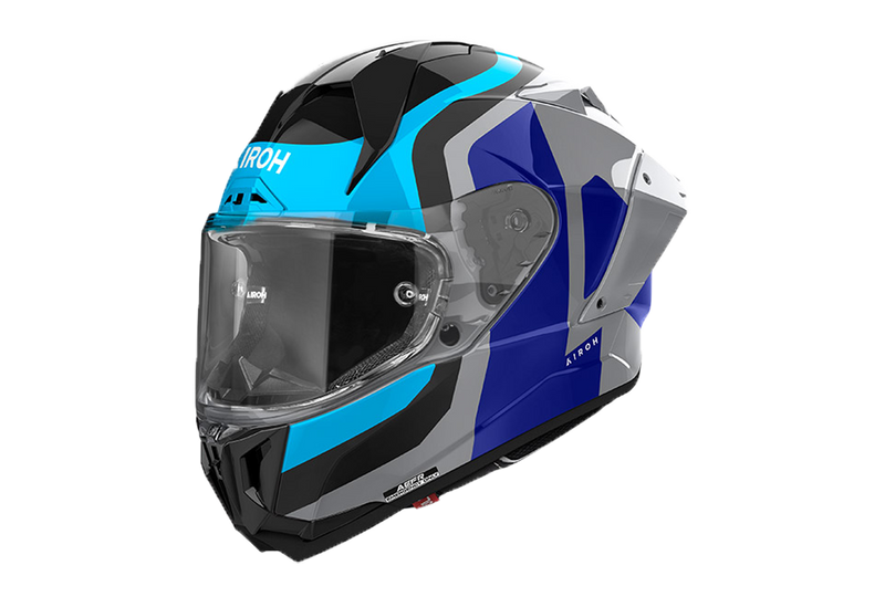 Airoh GP 800 Competition full-face helmet in gloss blue, three-quarter view