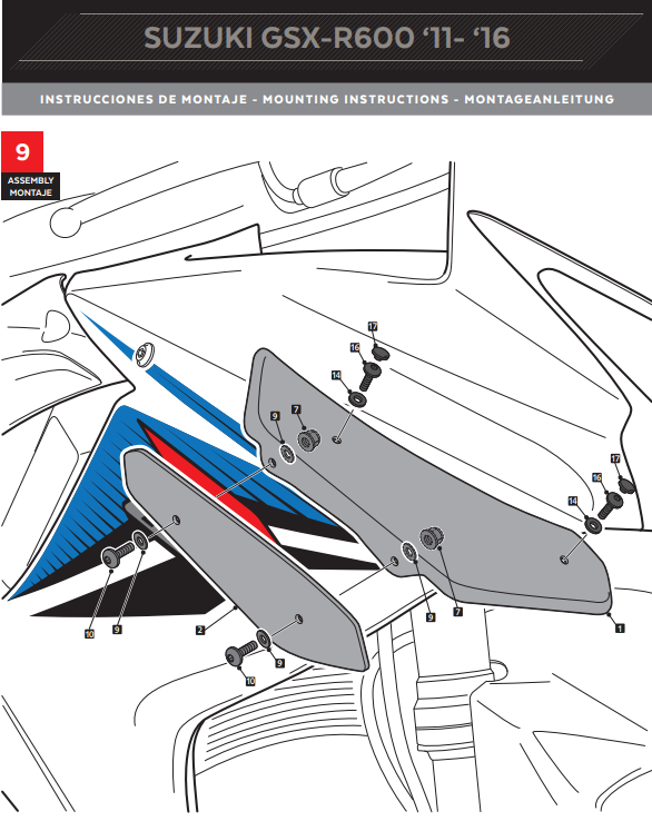 Puig Downforce Sport Winglets part 3163 for Suzuki GSX-R 600/750 2011-2016