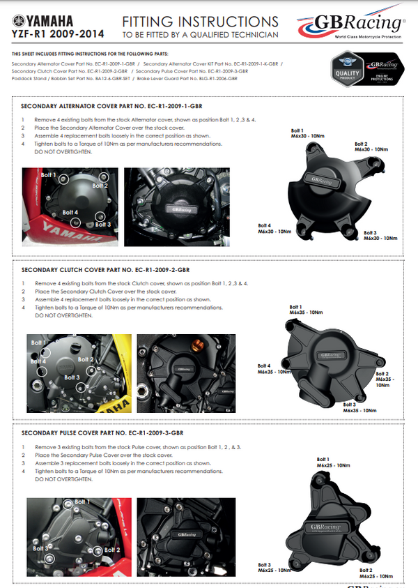 GBRacing clutch cover protector for Yamaha YZF-R1 2009 to 2014